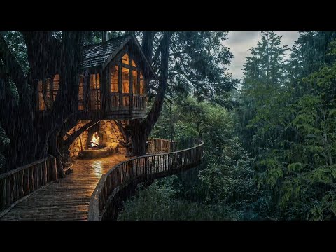 Rainy Night Rainforest Scenery - Rain and Thunder Sounds for Deep Sleep, Healing, Relaxation