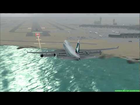 FSX PMDG Cathay Pacific 747-400 Landing at VHHH(Hong kong)