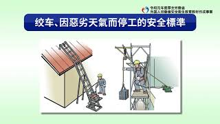 屋顶铺设业务／绞车、因恶劣天气停止作业的安全标准（中国語／建設業／屋根ふき業務／ウインチ、悪天候による作業中止の安全基準）