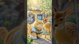 Unlikely Friendship: Cat Rescues Baby Deer 🐾✨"||#viralshorts #viralcats #trendingshorts #youtubereel