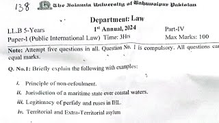 LLB 5 years part 4 Public International Law annual paper 2024 Islamia University of bahawalpur