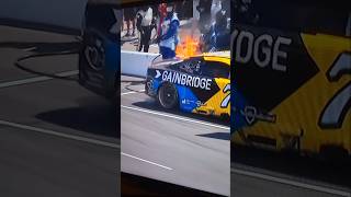 Fuel on fire! #motorsport #nascar #racing #autoracing #fire #subscribe #pitstop #youtubeshorts #yt