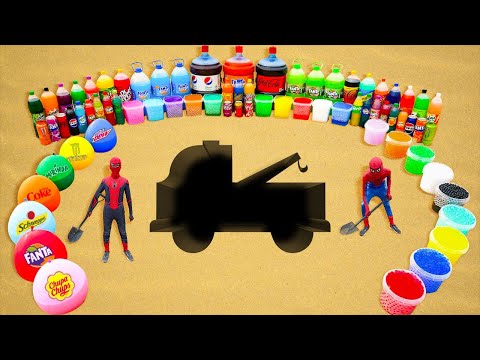 How to Make Tow Truck with Cement, Big Fanta, Chupa Chups, Coca Cola and Mentos & Popular Sodas