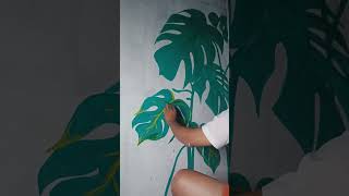 video baru!! mengambar mural daun monstera#bunga #tanamanhias #paintings #painting #menggambar