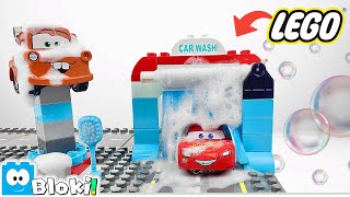 Race Car & Tow Truck CAR WASH with LEGO Blocks for Kids! Toddler Educational Toy Learning