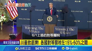 川普掀底牌! 各國對等關稅在15%-50%之間 "有誠意15%可談" 川普關稅放話:處不來的50%│記者 柯雅涵│國際焦點20250724│三立新聞台