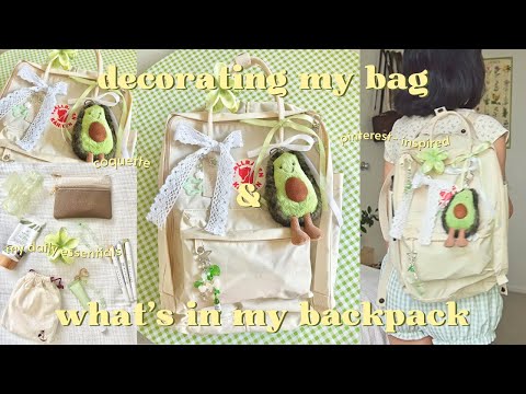 decorating my bag + what's in my backpack 📗🌿 coquette, pinterest-inspired, daily essentials