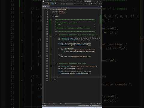 std::search usage examples. C++ Algorithms. #cpp #coding #algorithms #cplusplus #programming