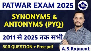 Rajasthan Patwar  English !!  Synonyms & Antonyms ( PYQ ) Part 02!! English for  Patwar Exam 2025