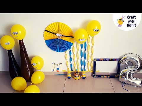 Minion birthday decoration | Minion balloon, paperfan and frame | Minion theme birthday party idea