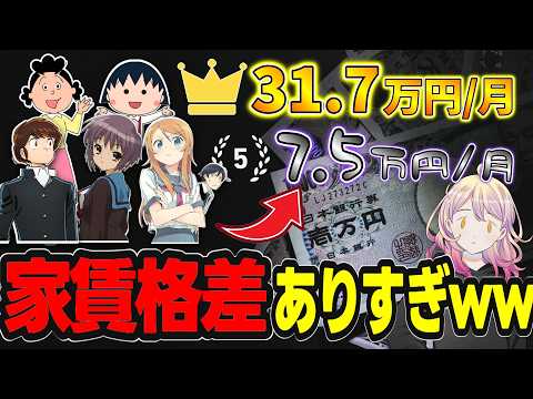 【衝撃】人気アニメキャラの家賃、安い順に並べたら格差がヤバすぎたｗｗ