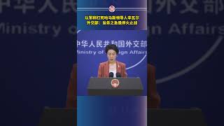 以军称打死哈马斯领导人辛瓦尔，外交部：当务之急是停火止战