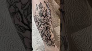 Magnolia Flower Blackwork Tattoo 🖤 #blackwork #blackworktat #blackworktattoos