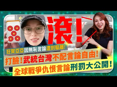 滾！主張武統台灣不配享言論自由！【世界戰爭仇恨言行懲罰大公開！】 打臉亞亞！移民署遣返無恥狂言中配陸配已很仁慈了！其他國家被重判重罰關集中營都可能！Taiwan只歡迎認同愛護這塊土地的人國際政經190