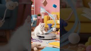 One kitten accidentally turns on the robot vacuum #robotvacuum #robotcleaner #robothoover #homerobot