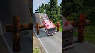 City Bus, Fire Truck Log Trap Crash #shorts #beamngdrive #bus