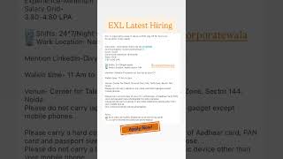 EXL Hiring Again | Latest Walk in Drive @CorporateWala  | Ankit Yadav #exlservices #jobupdate