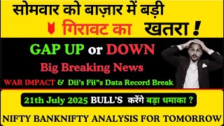 Nifty & Bank nifty prediction for tomorrow for Monday 21 July 2025