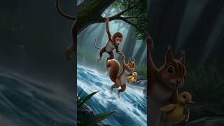 A Tiny Duckling’s Rescue by a Squirrel and Monkey - AI Anime Drama #shortvideo #aianime #shorts