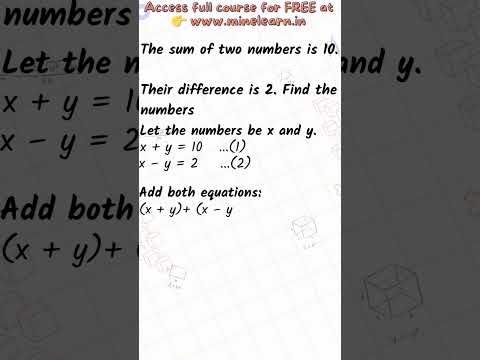 Find two numbers whose sum is 10 & difference is 2 🔍 | Class 10 Word Problem | Minelearn