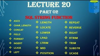 SQL String Functions Explained | Lecture 20 | Part 2 | SQL Tutorial for Beginners