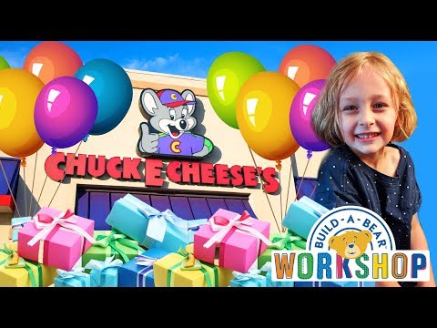 Chuck E Cheese & Build a Bear Happy Birthday Present for Chloe | Kinder Playtime It's a Toy Party!