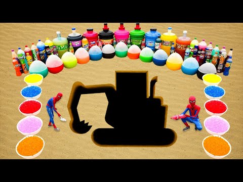 How to make Excavator with Cement & Orbeez, Big Coca Cola, Mtn Dew, Fanta, Pepsi, Sodas vs Mentos