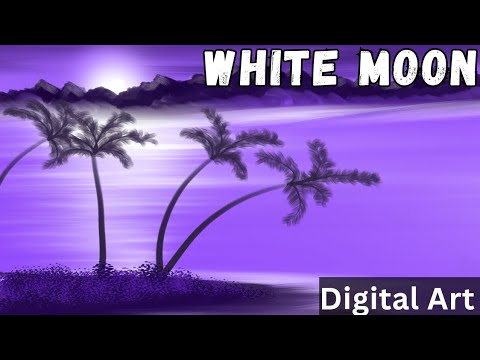 White Moon Evening Landscape Painting 🖌️ #art #digitalart #nature #digitaldrawing #digitalpainting