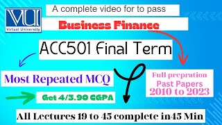 Acc501 Final term preparation || Business Finance final term preparation #vustudents #vuuniversity