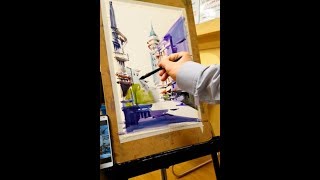 watercolor Class  Cityscape Painting demonstration  수채화 도시풍경  시범수업