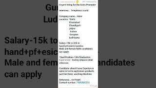 Sales Pramoter job ... Apply for this job ..#vacancy #jobs #jobseekers #career #dreamjobopportunity