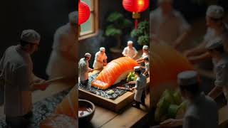 Delicious fresh salmon, made with great care by the tiny 🍣🧑‍🍳 #ai #aivideo