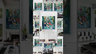Original Koi Fish Painting - Feng Shui Square Green Wall Art