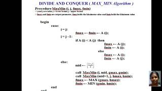 DIVIDE AND CONQUER ALGORITHM DESIGN METHOD  ( MAXIMUM & MINIMUM ) PART – III