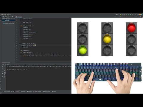 Automatic Traffic Light with a Timer,  turtle python - ASMR Programming - No Talking