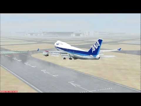 FSX PMDG 747-400 ANA RJAA Landing