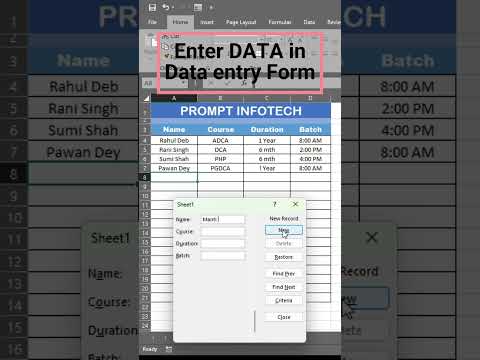 How to create a form in excel