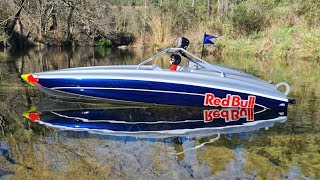 test proboat  river jet 23 jet boat rc red bull paint job custom  after to break it