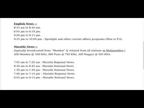 News Timings on AIR (All India Radio) aka Akashvani (MW - Medium Wave only)