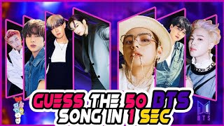 GUESS THE 50 BTS SONG IN 1 SEC | (EASY - HARD) | KPOP QUIZ 💥 | Top Quizizz ✨✨💜