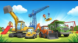 Adventure Diggers: Building a Fun Playground! | Crane, Dump Truck, Backhoe, Excavator, Bulldozer
