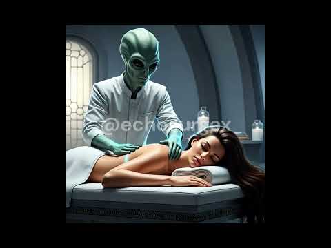 An alien is massaging a beautiful lady