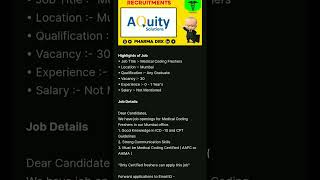 Medical Coding Freshers Jobs Aquity Solutions | Medical Coding Jobs For Freshers #medicalcodingjobs