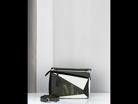 LOEWE PUZZLE SMALL BAG IN CLASSIC CALFSKIN - GREEN/WHITE