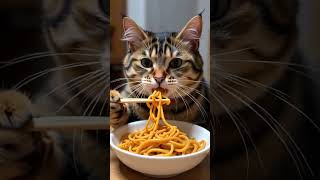 "Cat Eats Noodles Like a Pro 🍜😂 | Cutest Foodie Ever!"