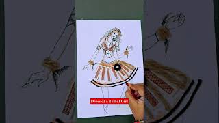 shorts#trending#viral#how to draw and design tribal adivasi dress for girl with waste