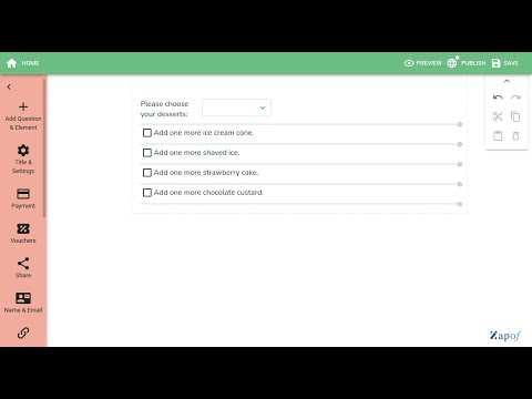 Previewing form conditional logic (Dessert Order Form) - Working with Zapof conditional logic