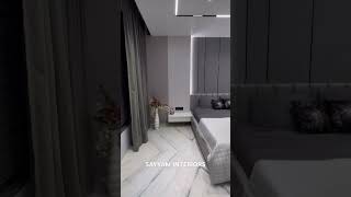 White & Grey color combination beautiful bedroom designed. #interiordesign #sayyminteriors #shorts