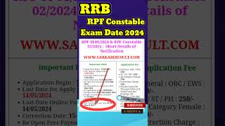 RRB RAILWAY RPF CONSTABLE SI EXAM DATE 2024 | RPF CONSTABLE SI ADMIT CARD 2024 |#rpfconstable2024