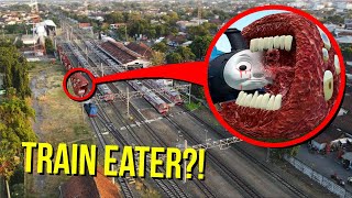 DRONE CATCHES TRAIN EATER AT ABANDONED TRAIN STATION!! (HE ATTACKED THOMAS THE TRAIN)